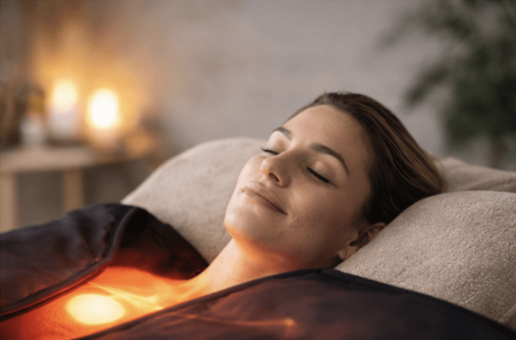 femme dans une couverture infrarouge bien-être